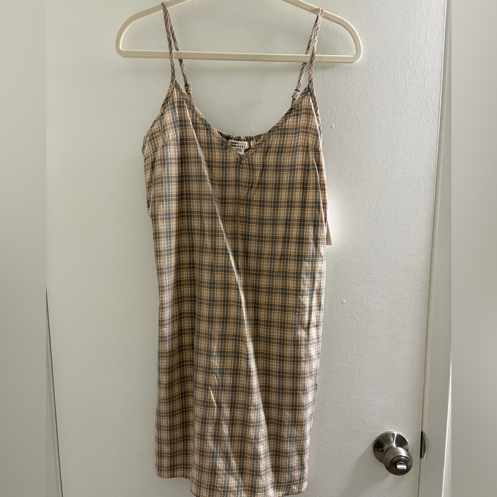 Billabong Plaid Mini Dress in Beige
